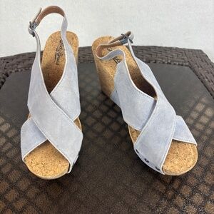 Lucky Brand Minari Cork Platform Wedge Sandals Stud Detail Size 8M